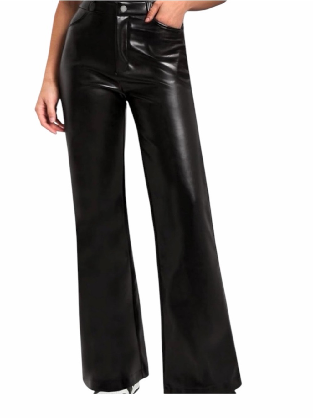 Boho Chic Wide Leg Faux Leather Pants - Black Size M